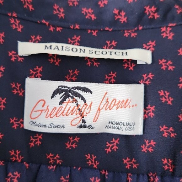 MAISON SCOTCH | Hawaiian jumpsuit hibiscus navy coral red sz 6 - Picture 8 of 11